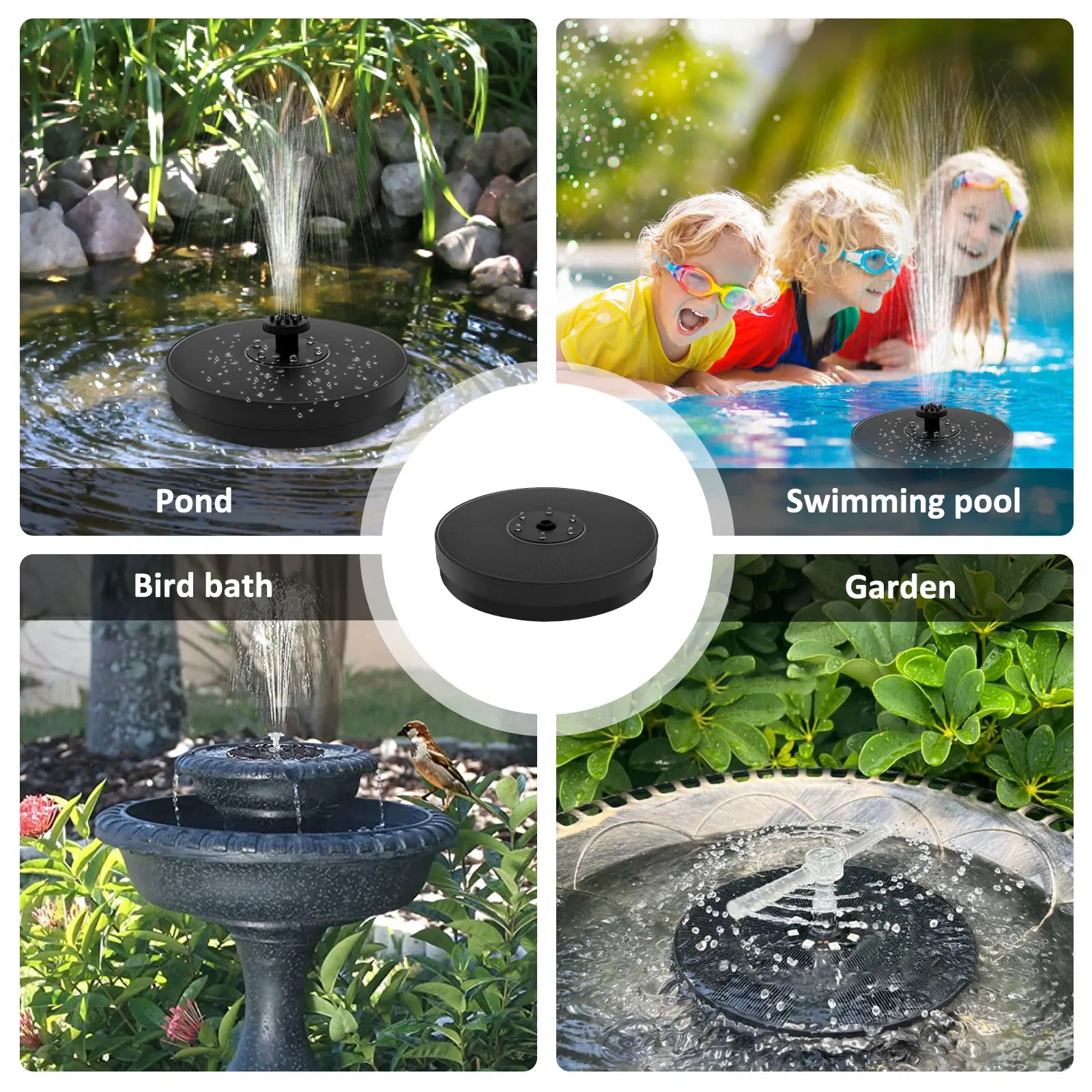 AquaSpark 36 | Solarbetriebener Springbrunnen | LED-Beleuchtung & 7 Fontänenaufsätze
