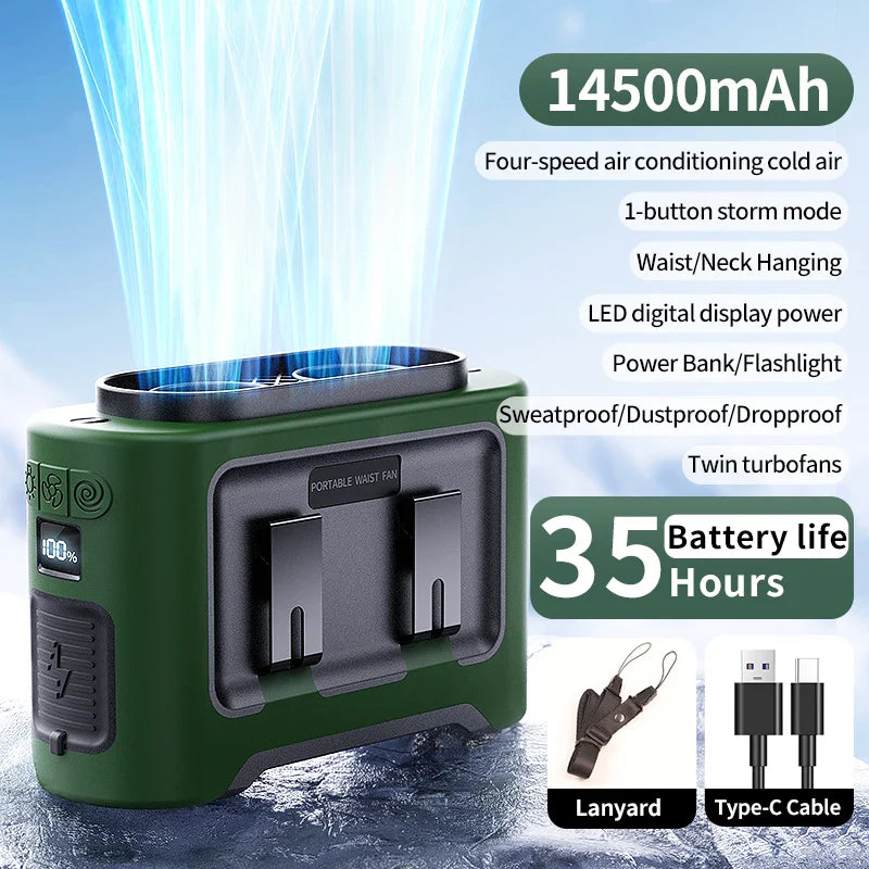 WindFlex | Tragbarer Ventilator mit Powerbank | 5 Windmodi & LED-Licht