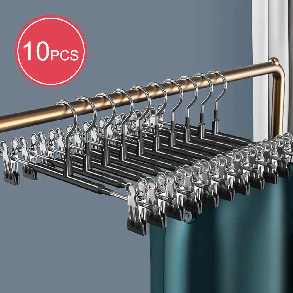 HangFlex | Edelstahl Kleiderbügel mit Clips | Verstellbar & Rutschfest | Platzsparend für Kleidung & Wäsche