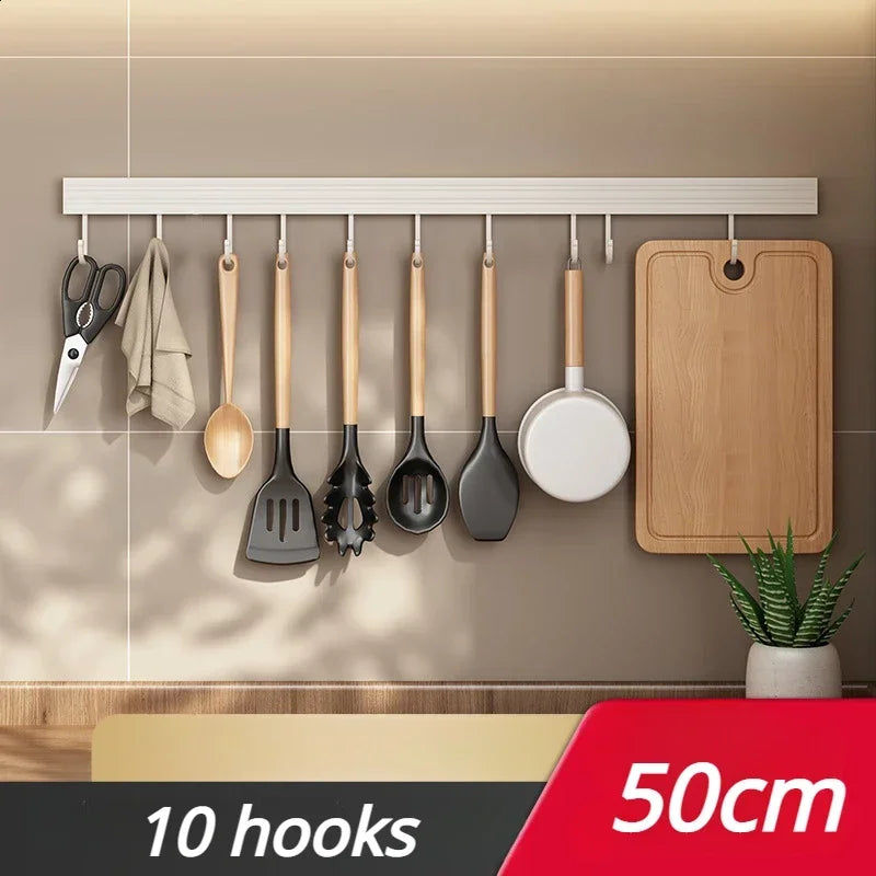 FlexiRack | Wandregal für Küche | Ohne Bohren | Mit Haken & Löffelhalter | 30/40/50 cm