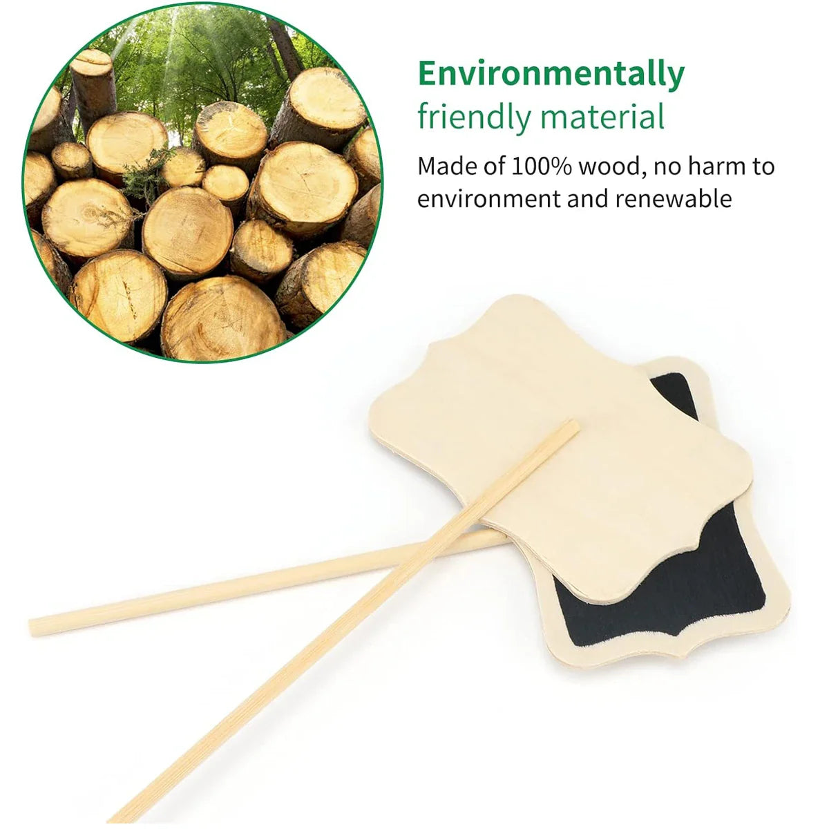 PlantMark Wood | Kreidetafel Pflanzenschilder | Wiederbeschreibbar & Wetterfest | 10er Set