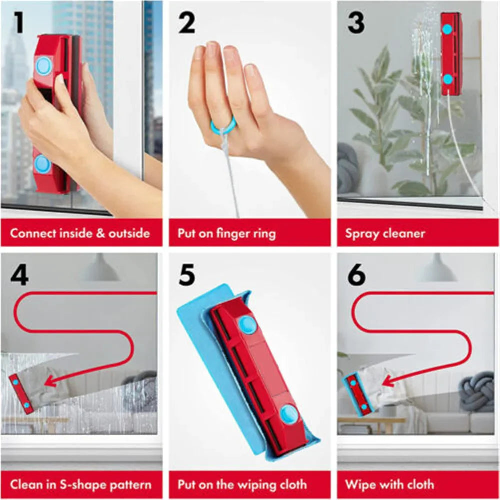 ClearGlide Magnet-Fensterreiniger | Doppelseitige Reinigung | Mit Mikrofaserpads | Für Streifenfreie Fenster