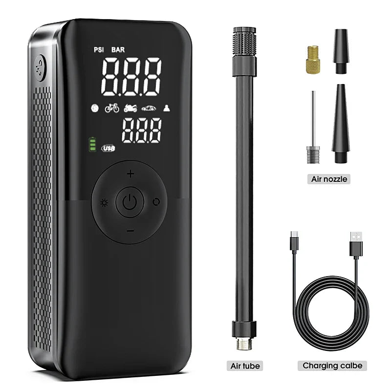 Pneumax GoAir | Digitaler Kabelloser Mini-Kompressor | Mit Powerbank & LED | Für Auto & Bike