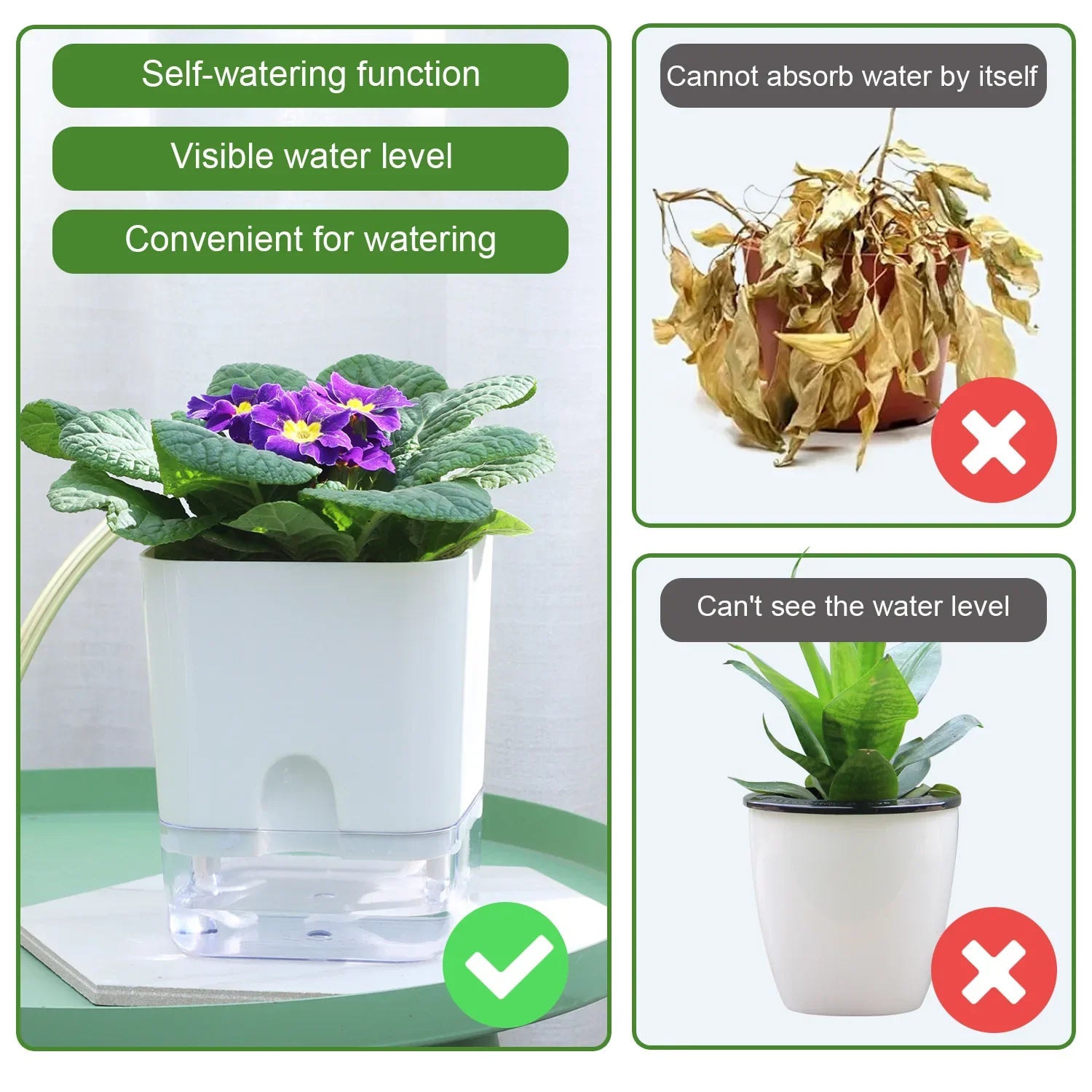 HydroLino Blumentopf | Selbstbewässerung | Kompakt & Transparent | Für Innenräume