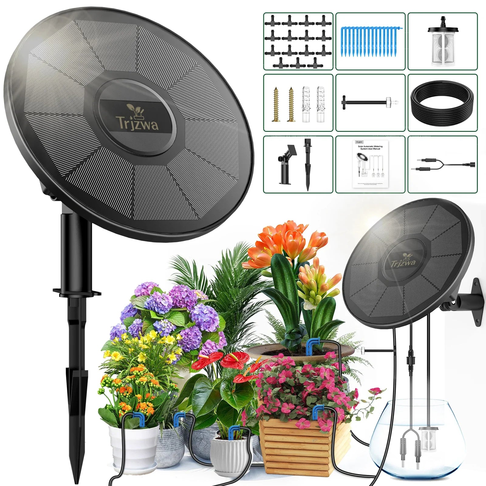 GreenFlow Solar Bewässerungssystem | Automatische Tropfbewässerung | Für 15 Pflanzen | Solarbetrieb