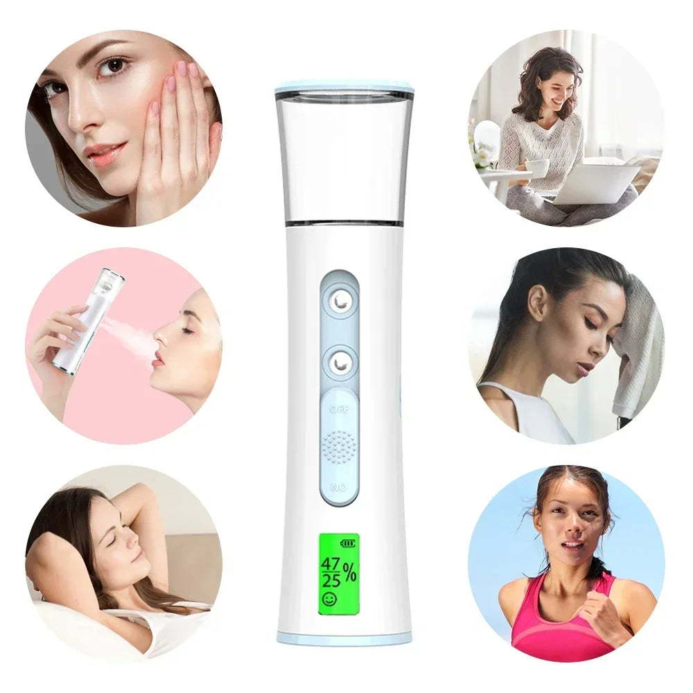 HydraGlow PocketMist | Tragbarer Nano-Hautbefeuchter | Feuchtigkeitstester & ultrafeiner Sprühnebel | Für sofortige Hautfrische unterwegs