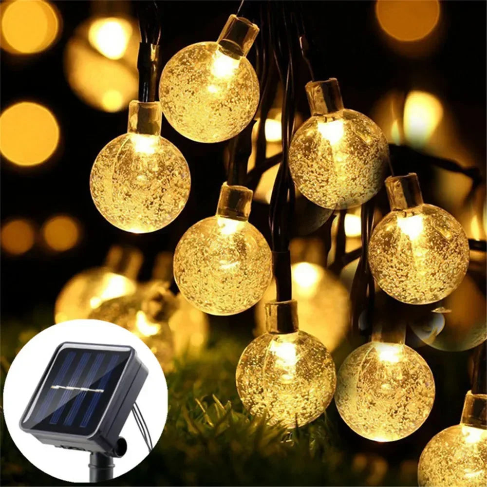 LumaGlow Solar Lichterkette | Kristallkugeln mit 8 Modi | Für Garten & Terrasse
