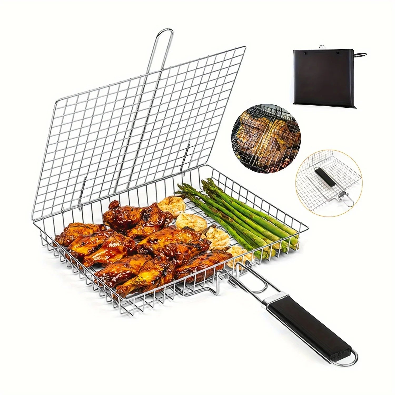 Grillaro BBQ-Korb | Faltbar & Antihaft | Edelstahl & Hitzebeständig | Für Fleisch & Gemüse