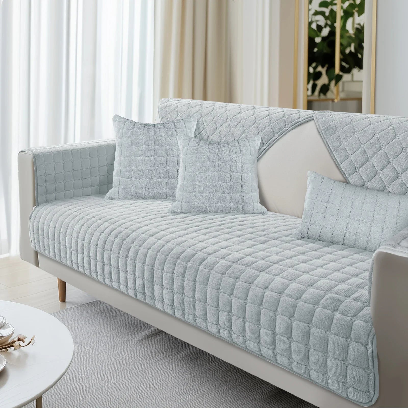 Velvoria | Samtsofa-Schutzbezug | Plüsch, Steppung & Weich | Rutschfester, Waschbarer Möbelbezug für Couch & Ecksofa