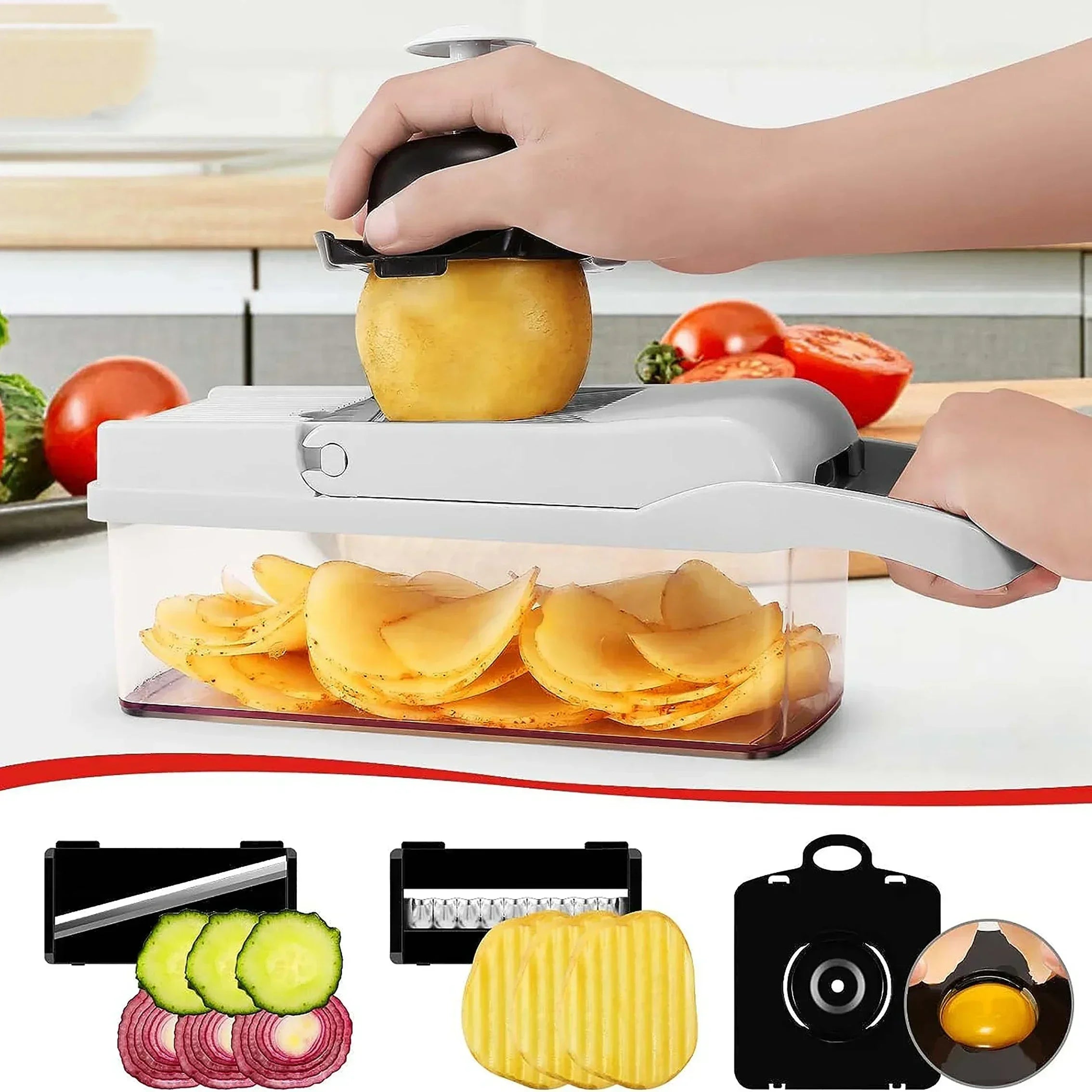 CookSmart | 12-in-1 Gemüseschneider | 7 Edelstahlklingen, rutschfest & BPA-frei | Schneiden, Würfeln, Raspeln & Hobeln für die Küche