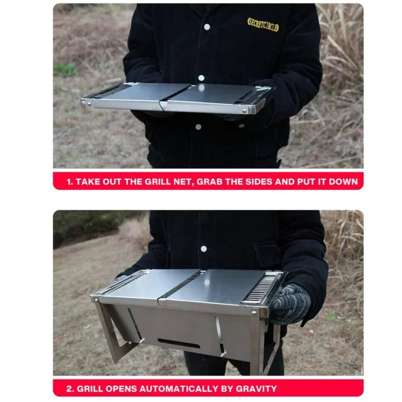 FlameTrail | Tragbarer Edelstahl-Holzkohlegrill | Klappbar, robust & platzsparend | Outdoor & BBQ