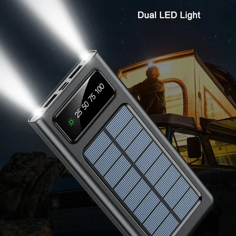 PowerCharge Solar-Powerbank | 4-in-1 Kabelsystem | Schnellladen & LED-Taschenlampe