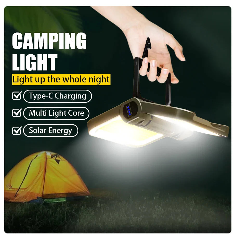 LumiPro | LED-Campinglampe | 2000 Lumen Flutlicht | Solar & USB-C Ladeoptionen