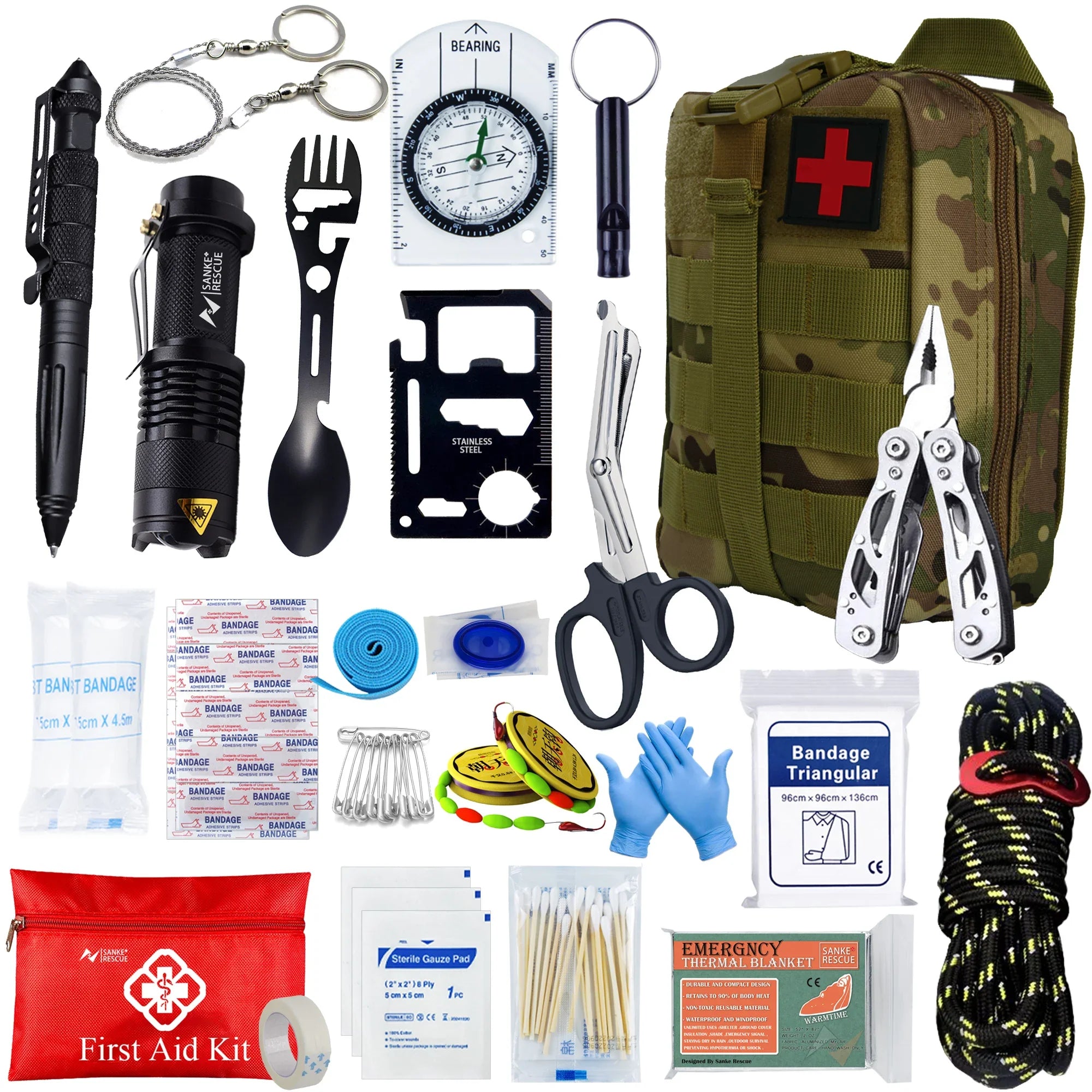 Rescuro Notfall-Set | 24-in-1 Survival Kit | Erste Hilfe & Outdoor Tools | Wasserdichte MOLLE-Tasche