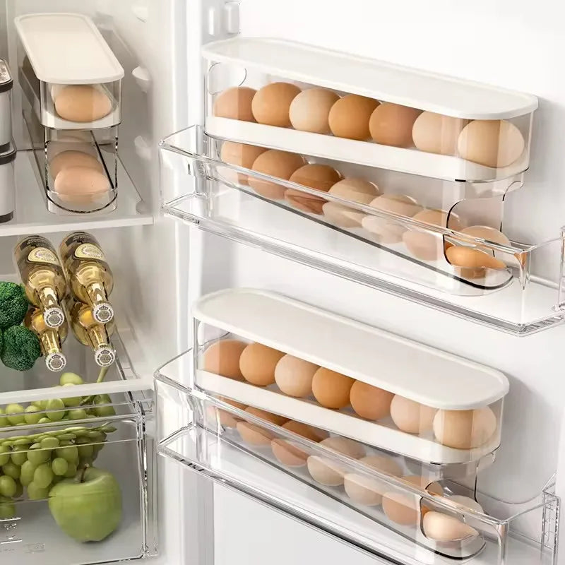 Eggora | Eierhalter mit Rollfunktion | 2 Etagen, 14 Eier, BPA-frei & rutschfest | Platzsparende Aufbewahrung im Kühlschrank & Küche