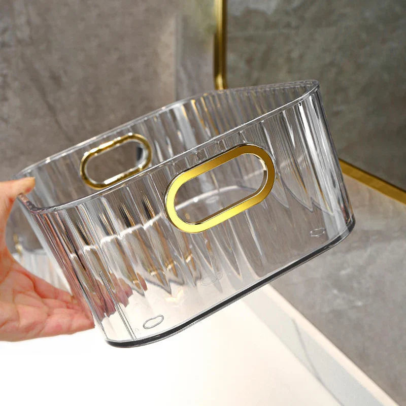 EleganceBox | Aufbewahrungsbox mit Diamantstruktur | Transparent & Goldakzente | 25x15x10 cm