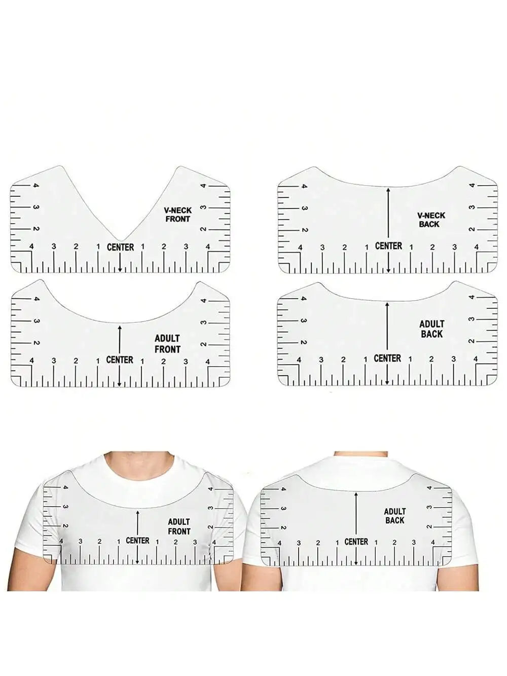 FlexiAlign | T-Shirt Ausrichtungslineale Set | Flexibles PVC | 4 Größen für Alle Altersgruppen