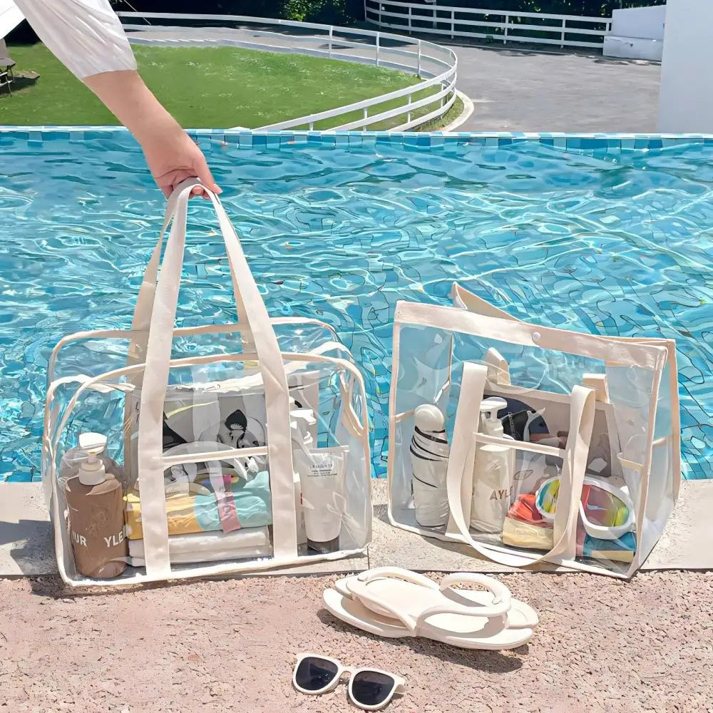 ClearVoyage Transparente Strandtasche | Faltbar & Wasserdicht | Mit Reißverschluss & Schultergurt | Für Schwimmbad, Strand & Camping