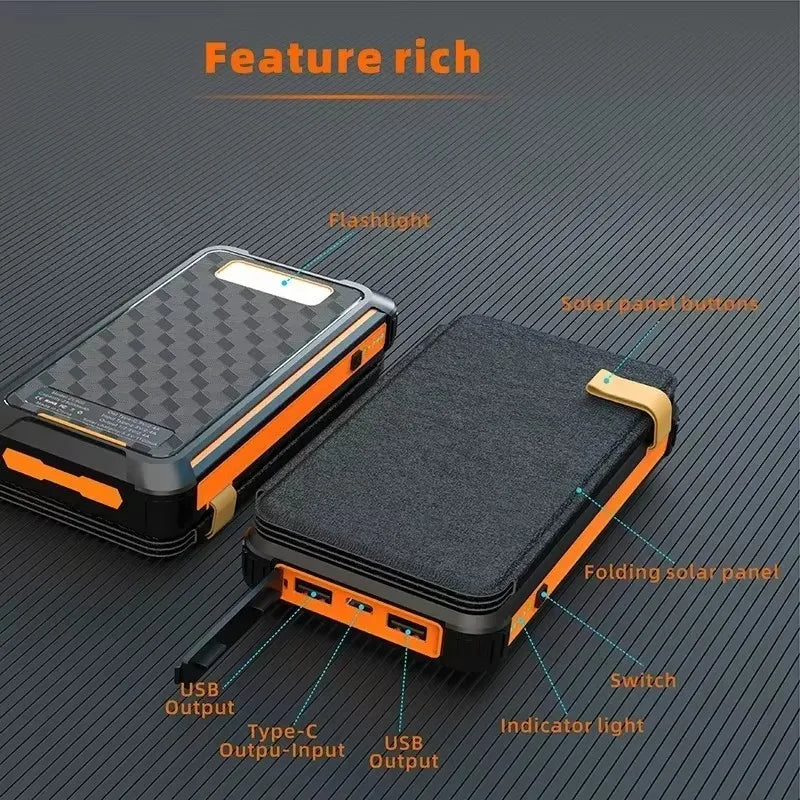 PowerPack Solar | Faltbare Powerbank mit Solarpanel | USB-Ausgang | Wasserdicht & Outdoor geeignet