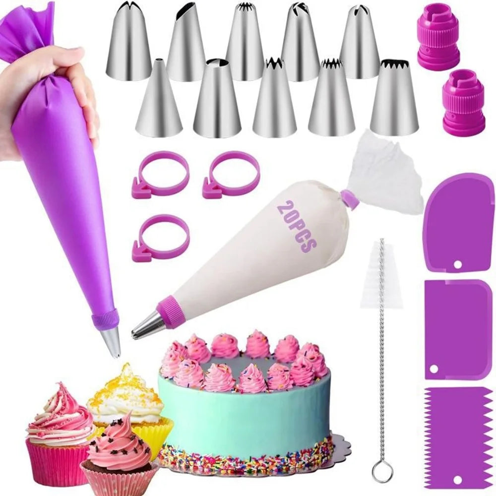 BakeMaster Dekor Set | Komplettes Set für Profis | 10 Spritztüllen & Silikonbeutel
