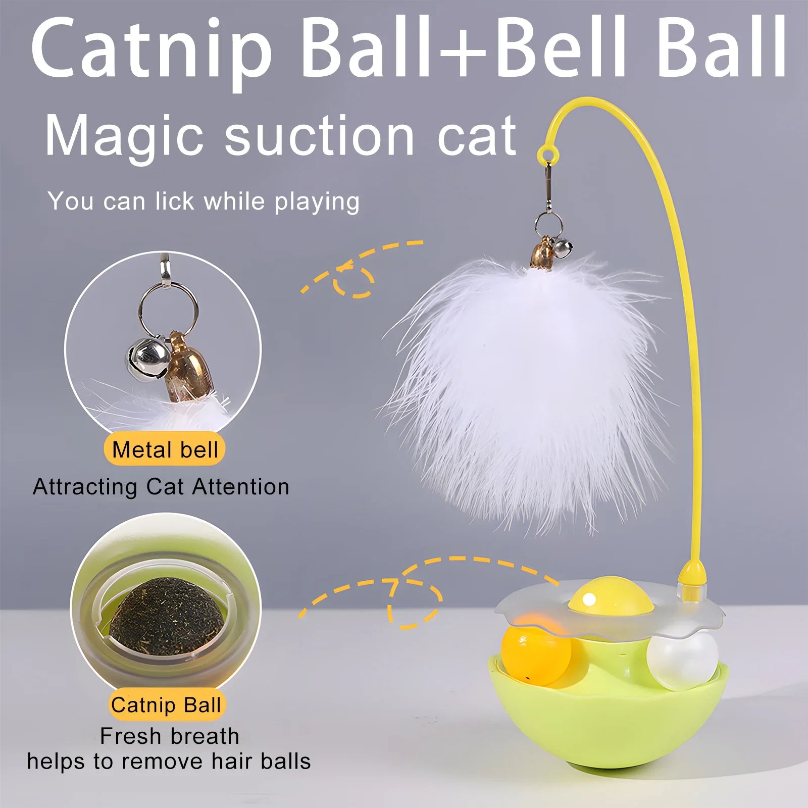 PlayLumo Orbit | 360° Action | Catnip & Klingelball | Federaufsatz | Für Katzen jeden Alters