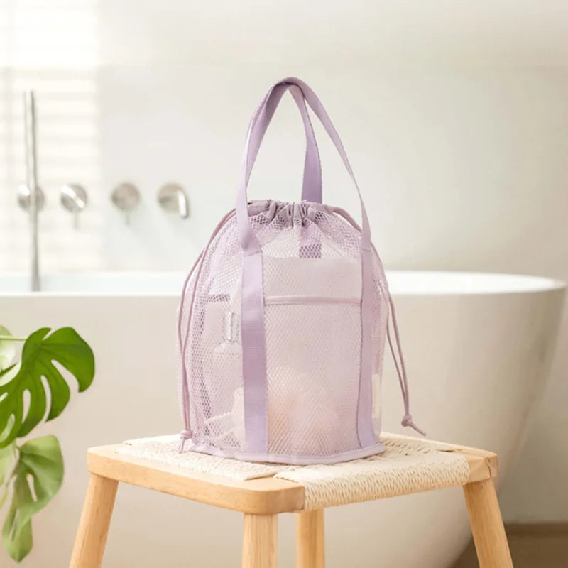 PackaNet MeshBag Kosmetiktasche mit Kordelzug | Großes Volumen & Faltbar | Atmungsaktives Nylon-Netz | Dunkelblau