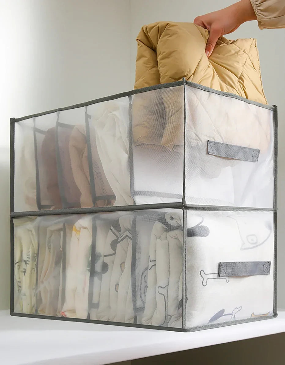 OrganizaPro | 5-Fächer Aufbewahrungsbox | Faltbar & Waschbar | Mit Sichtfenster