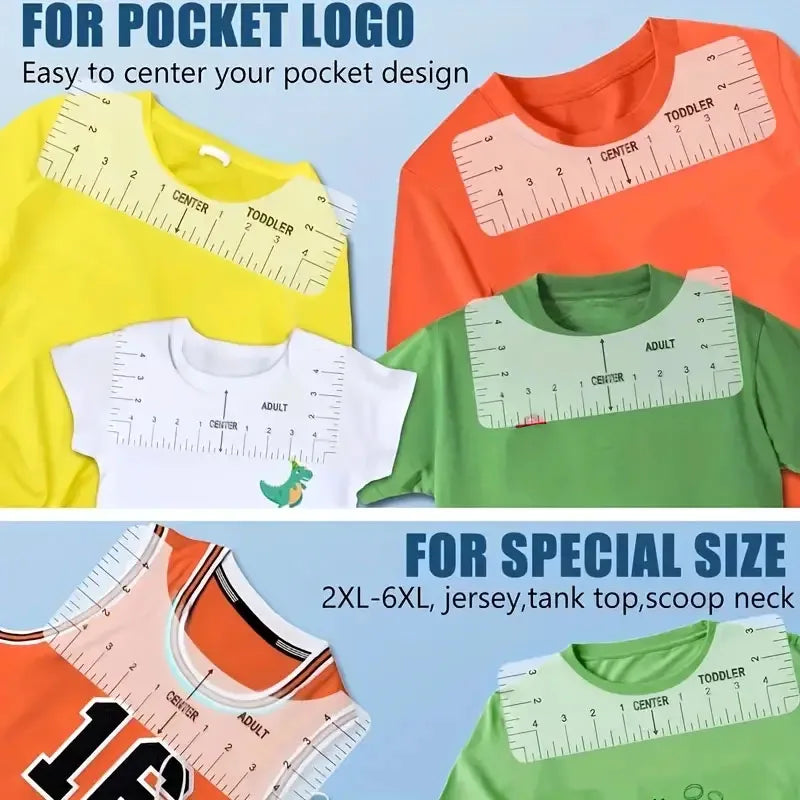 FlexiAlign | T-Shirt Ausrichtungslineale Set | Flexibles PVC | 4 Größen für Alle Altersgruppen