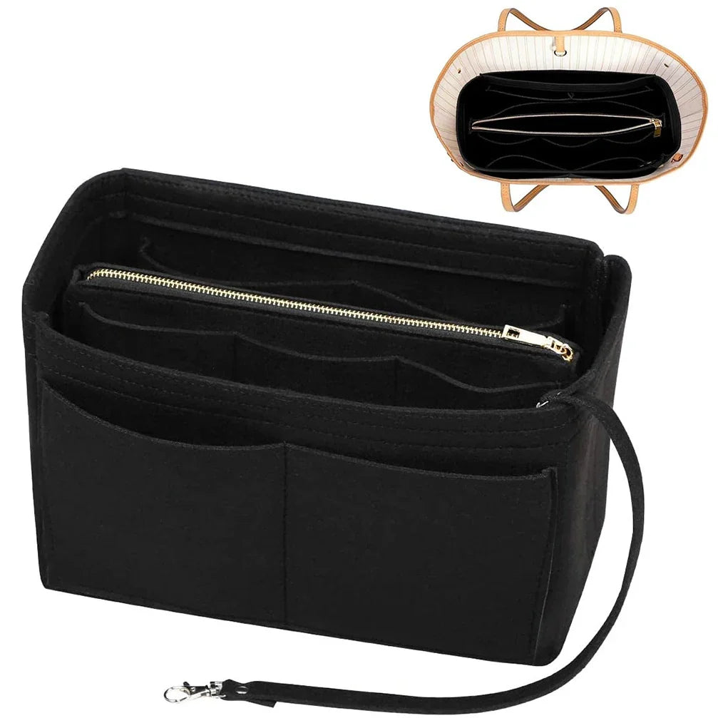 TidyLux | Handtaschen Organizer | 15 Fächer | Filz mit Metallreißverschluss