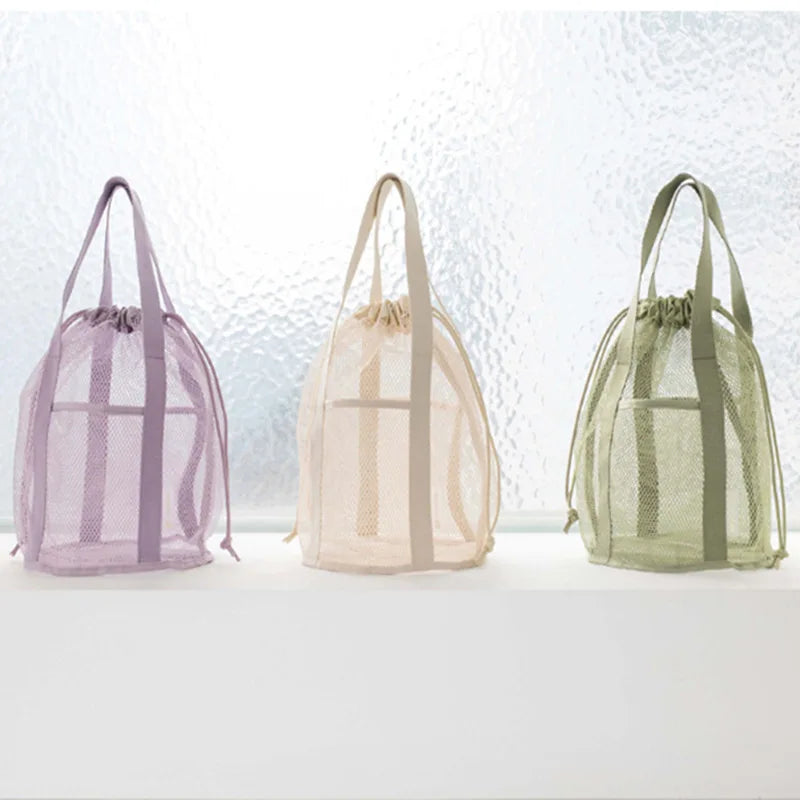 PackaNet MeshBag Kosmetiktasche mit Kordelzug | Großes Volumen & Faltbar | Atmungsaktives Nylon-Netz | Dunkelblau