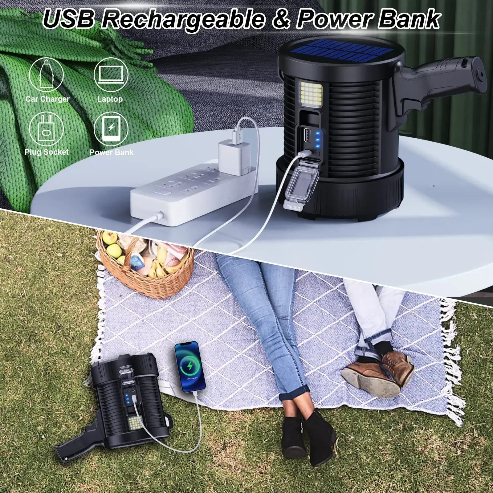 Nightrax 1000X | 900.000 Lumen Taschenlampe | Solar & USB | Mit Seitenlicht & Powerbank