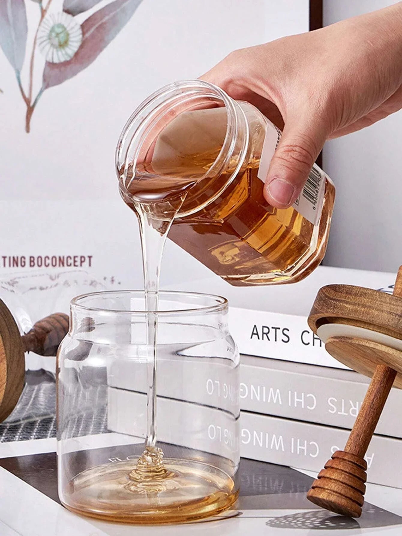 HoneyGlide Honigglas | Luftdicht & Aromabewahrend | Mit Holzdeckel & Rührstab | Für Honig & Sirup