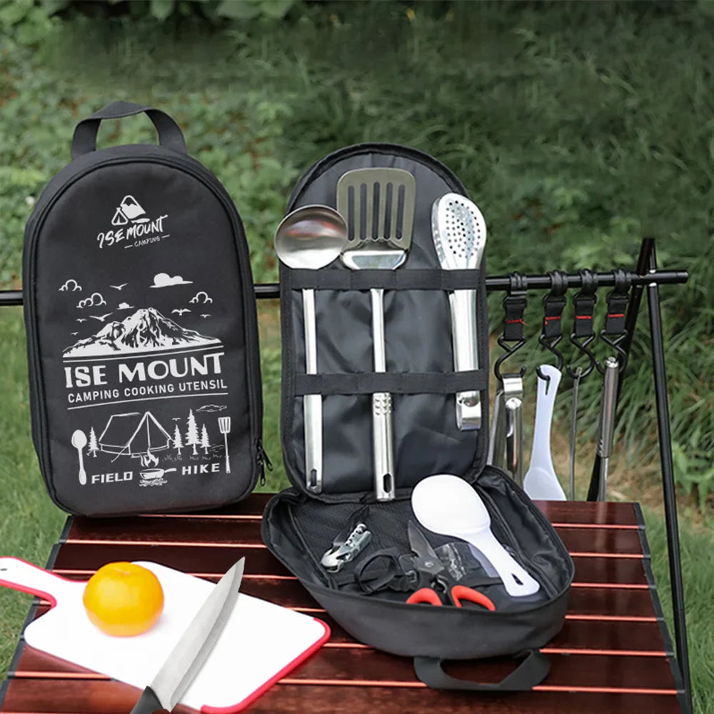 Nomadiq Kochset | 9-teilig | Edelstahl Outdoor-Küchenzubehör | Mit Tragetasche