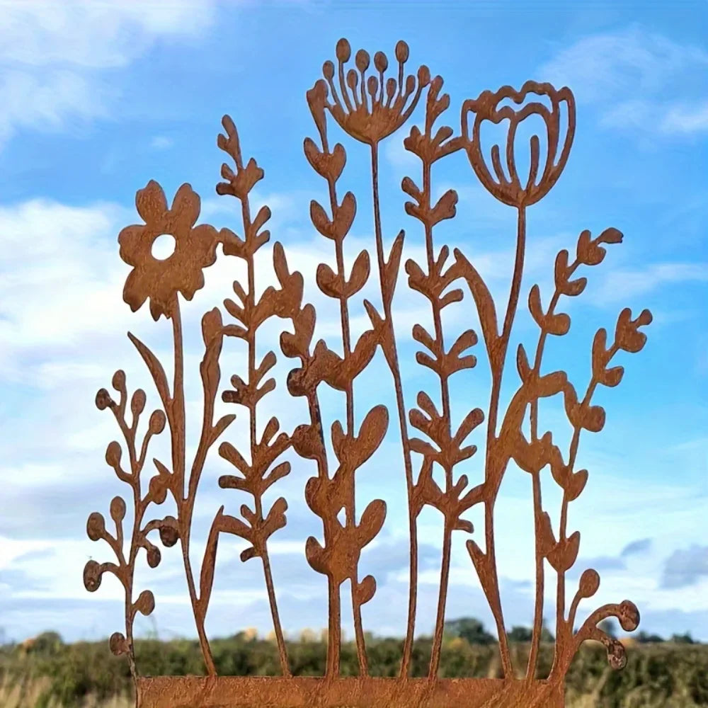 Rustiflora Gartenstecker | Metallblume Vintage Gelb | Für Wand & Beet | Deko Für Innen & Außen