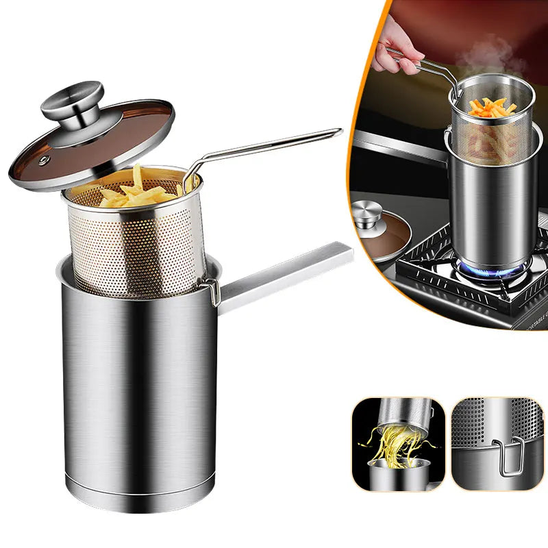 Zunava SteelChef | Frittier-Topf aus Edelstahl | Mit Sieb & Deckel | Für alle Herdarten | Camping & Küche
