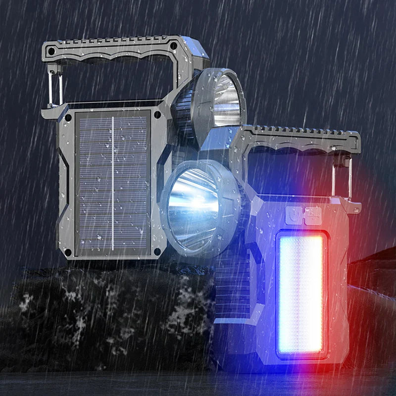LumoVolt SolarLight | Tragbare Solar Taschenlampe | LED Suchlicht, COB-Arbeitslicht, Laterne