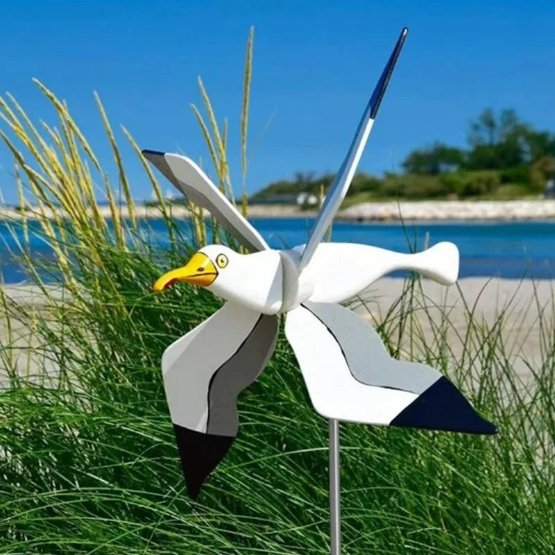 Windspiel BreezeMöwe | Dekofigur mit Dreheffekt | Wetterbeständig für Garten & Balkon | Charmante Küstenoptik