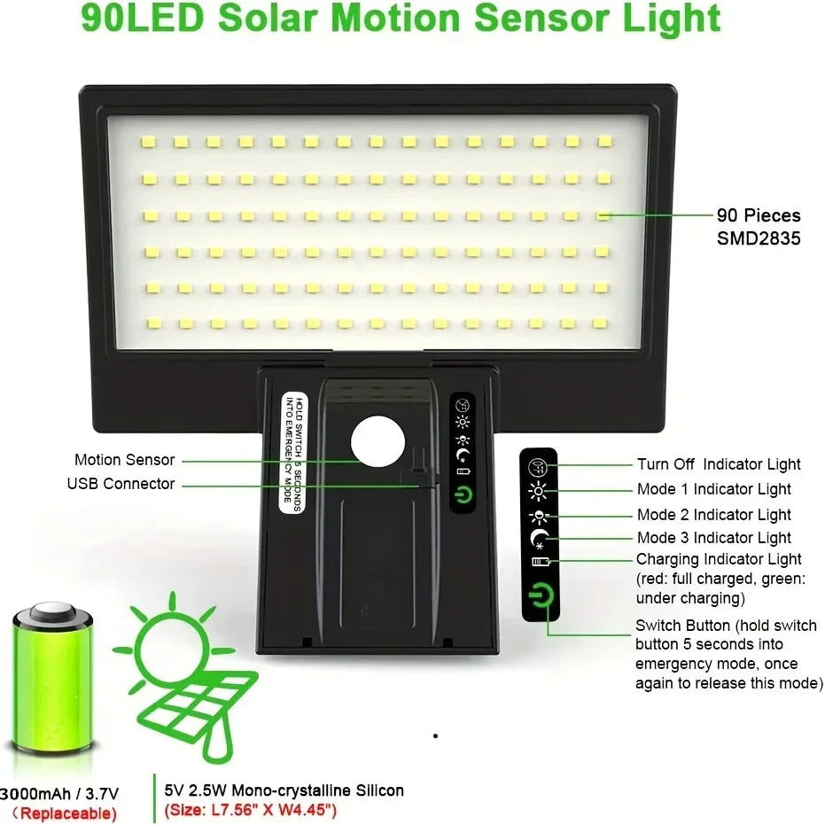 Lumenix SolarBeam | Solar Außenleuchte | Bewegungssensor | 90 LEDs