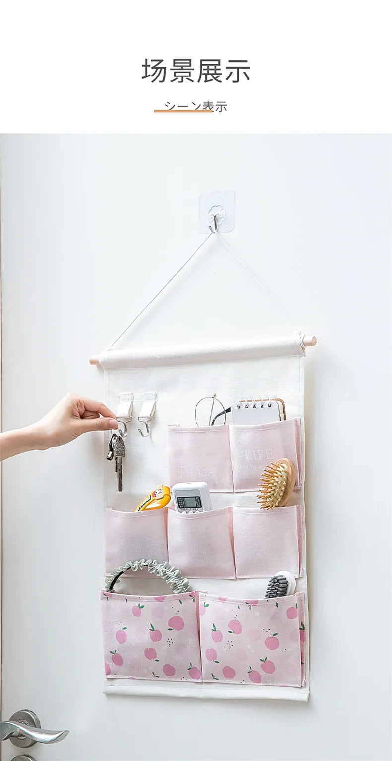 WallSavvy Wandorganizer | Hängeaufbewahrung ohne Bohren | 3 oder 7 Taschen aus Baumwoll-Leinen