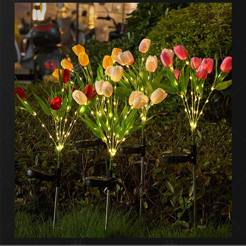 GlowPetal Solartulpe | Dekoleuchte für Garten & Balkon | LED-Licht & Wetterfest | Tulpenform mit Solarpanel