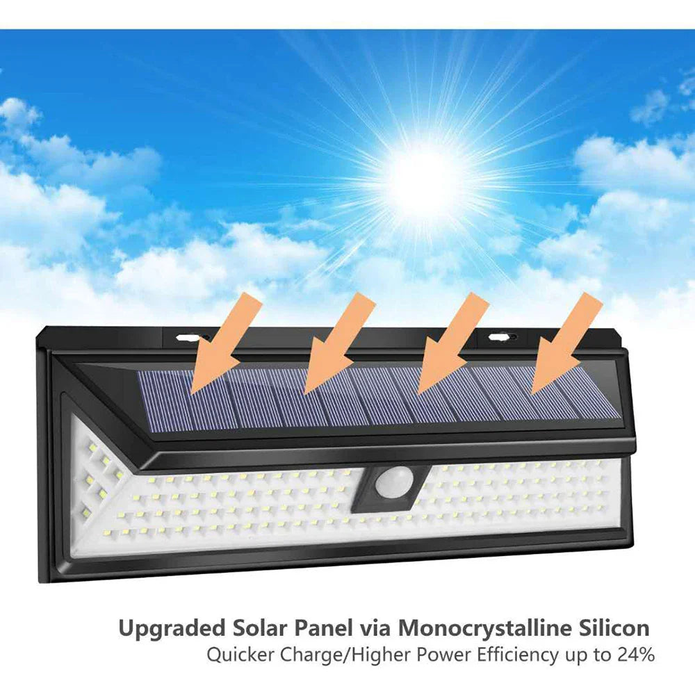 BrightShield 102 LED Solarleuchte | 3 Modi | Bewegungssensor | Wetterfest | Für Garten & Einfahrt
