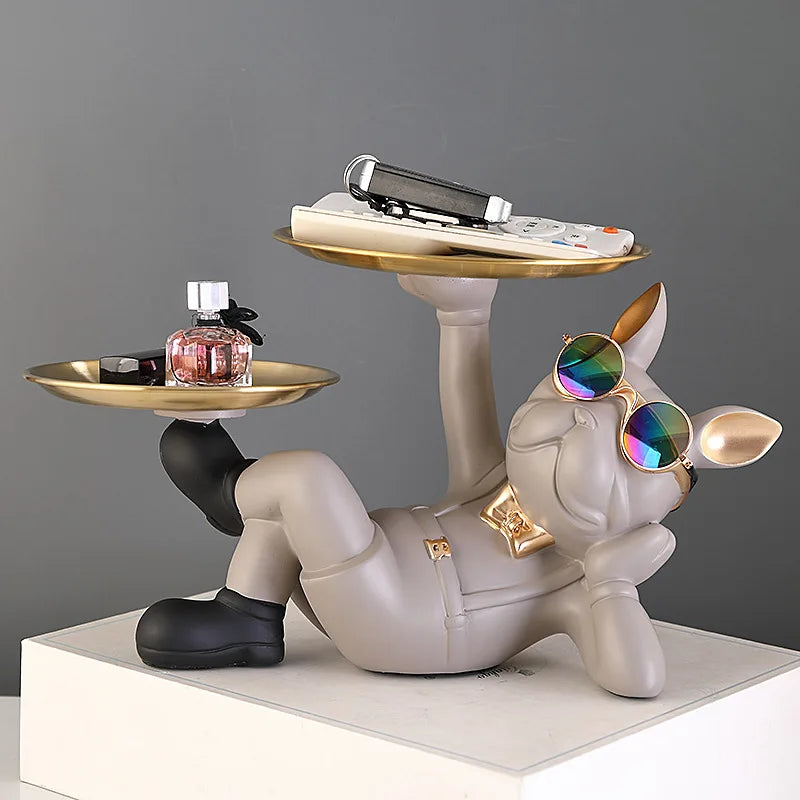 Bulvario DekoDog | Bulldoggen Figur Modern | Kunstharz Dekoobjekt | Ablageschale & Hingucker | Für Zuhause & Büro