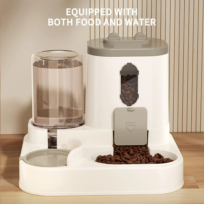 Petora | Automatischer Futter- & Wasserspender ohne Strom | 2-in-1 System mit Edelstahlnäpfen & Anti-Rutsch-Füßen | Ideal für Katzen & kleine Hunde