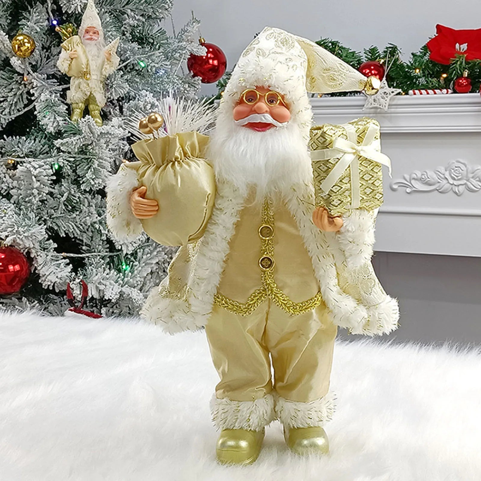 Weihnachtsfigur MerryClaus | Weihnachtsmann Sitzend & Stehend | 30 cm Dekorationsfigur | Für Kamin, Tisch & Baumschmuck