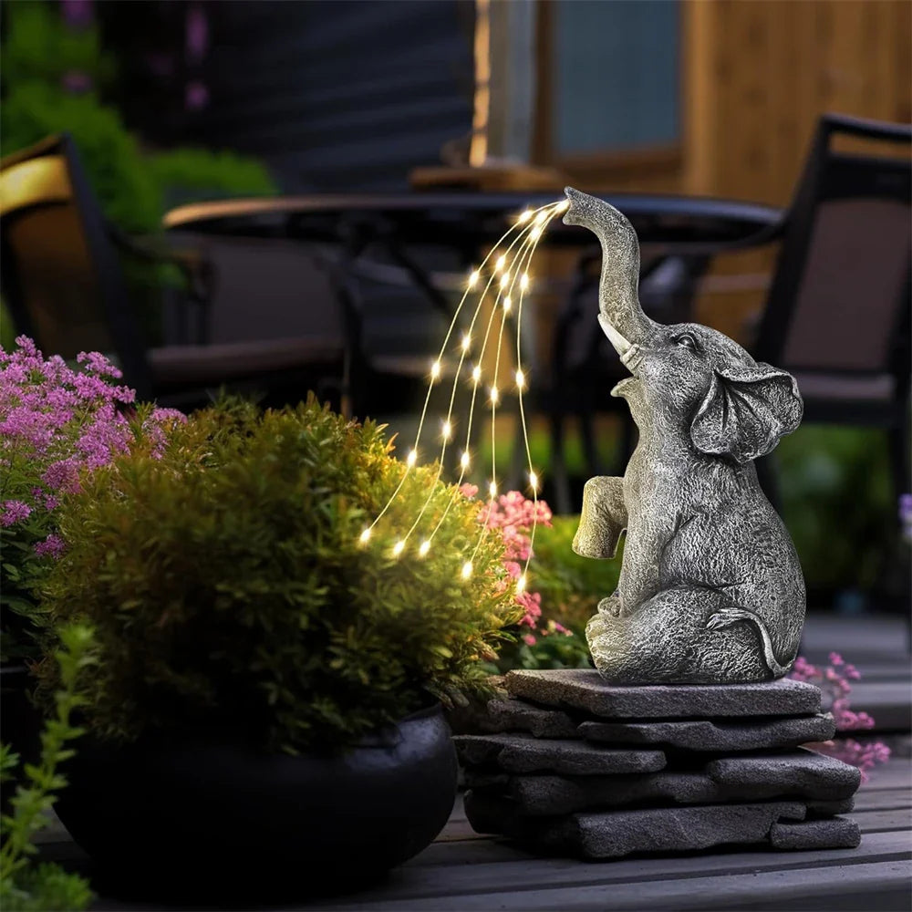 Elefanta Solar Gartenfigur | LED-Lichterkette | Symbolkraft & Stimmungsvolle Beleuchtung | Für Garten & Terrasse