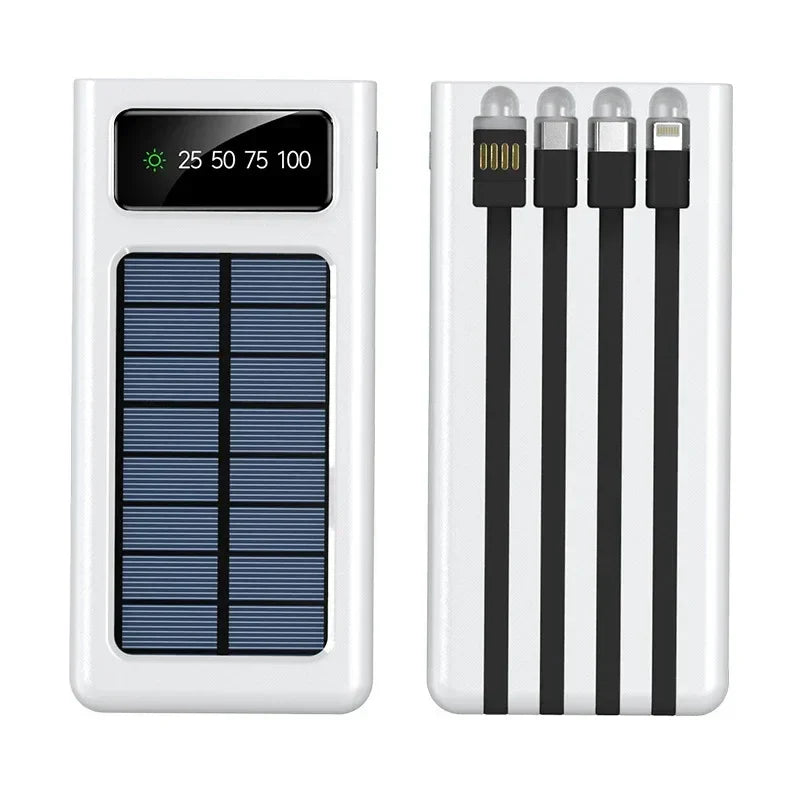 PowerCharge Solar-Powerbank | 4-in-1 Kabelsystem | Schnellladen & LED-Taschenlampe