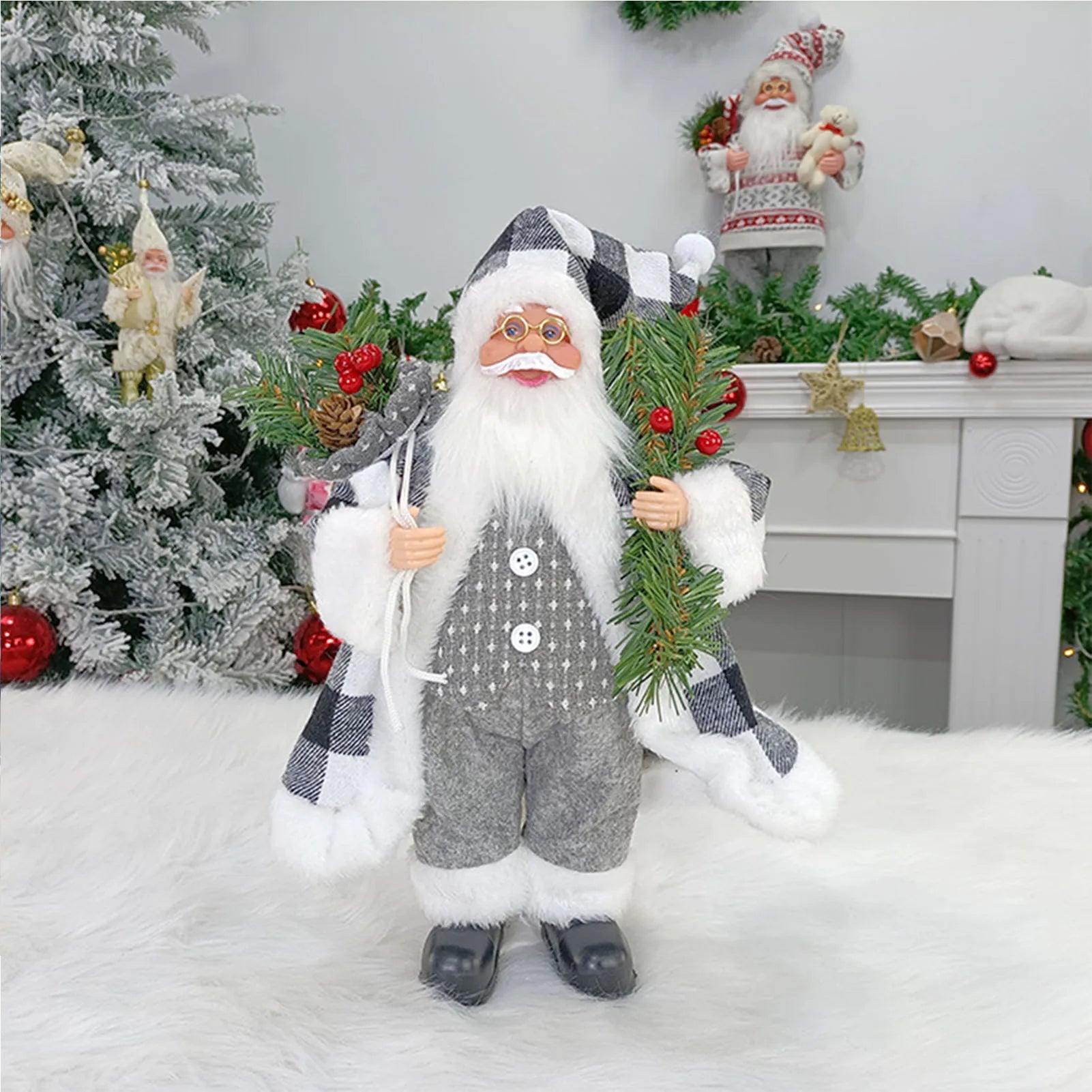 Weihnachtsfigur MerryClaus | Weihnachtsmann Sitzend & Stehend | 30 cm Dekorationsfigur | Für Kamin, Tisch & Baumschmuck