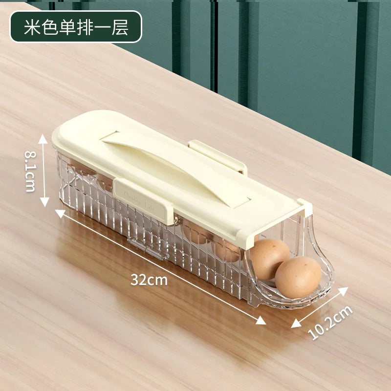 FridgeEase | Automatischer Eier-Rollmechanismus | Stapelbar & Transparent | Für Ordnung im Kühlschrank