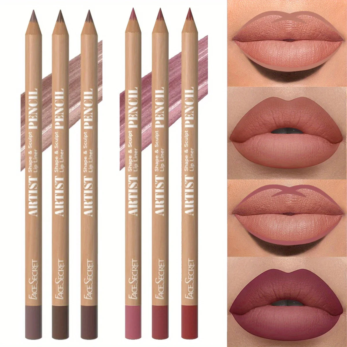 LuxeLips | 3er Set Lippenkonturenstift & Lippenstift | Matt & Wasserfest | Samtiges Finish für Perfekte Lippen