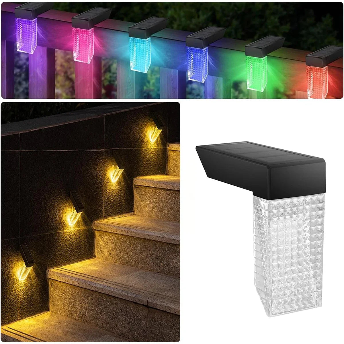 GlowStep | Solar LED Treppenlicht | RGB & Warmweiß | IP44 Wasserdicht für Außenstufen und Garten